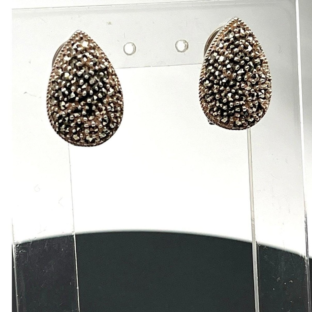 Judith Jack Sterling Silver Marcasite Teardrop Shape Omega Back Pierced Earrings
